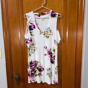 Sun n Moon White Floral Cold Shoulder Tunic